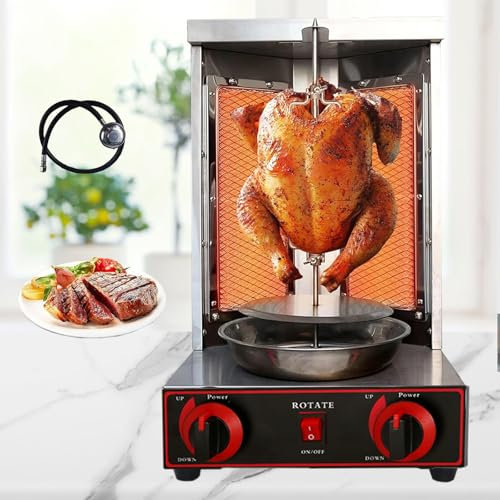 Shawarma Grill Machine, Polli da carne verticale con 2 fuochi Forno girarrosto giroscopico Doner Kebab per feste in cucina di ristoranti domestici, vaschetta per la raccolta della carne inclusa