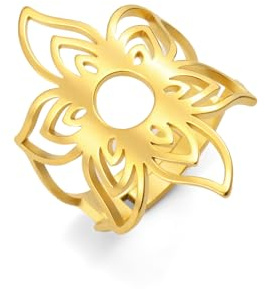 kkjoy Bague de Fleur en Acier Inoxydable Bagues Ajourées Réglables Fleuries Bague de Promesse Bijoux pour Femmes Charmantes Dames
