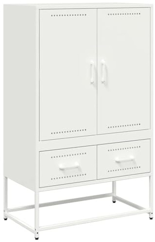 vidaXL Highboard, Hochschrank mit Stauraum, Kommode für Wohnzimmer Schlafzimmer, Sideboard Beistellschrank, Weiß Kaltgewalzter Stahl