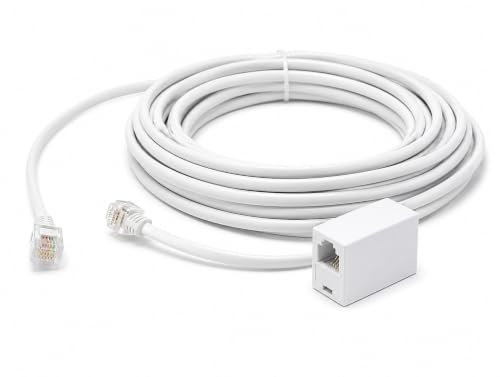 DRUT RJ11 to RJ11 ADSL 2+ Male to Male Cable, 10m White | Female Coupler, BT Telephone, Broadband, Modem Extension Lead, Gold Plated Connectors, 33ft