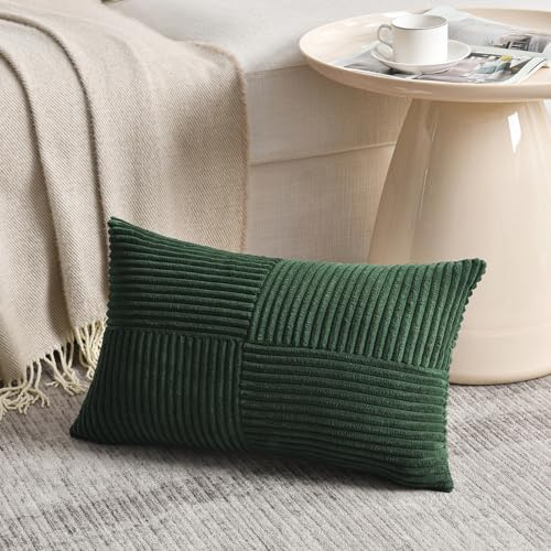 FDTERN 1 Stück Dunkelgrün Kissenbezug 40x80 cm Weich Kordsamt Kissenbezüge Kissenhülle Dekokissenbezug Sofakissen Dekokissen Boho Deko für Sofa Schlafzimmer Wohnzimmer Balkon (Ohne Kissenfüllung)