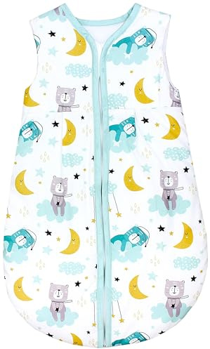 TupTam Baby Schlafsack 2,5 TOG – Warm, ärmellos, OEKO-TEX, Farbe: Bär auf Wolke gelber Mond, Kinder Größe: 92-98
