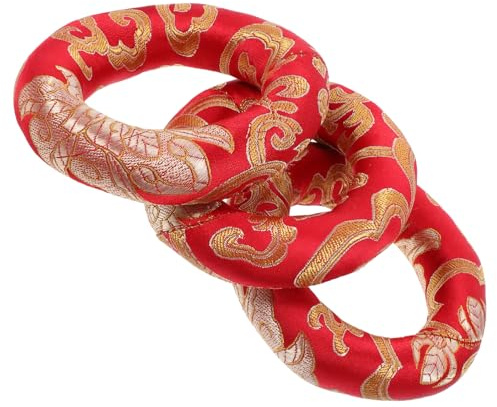 VICASKY 3 Stück Tibetische Klangschalenkissen aus Baumwollstoff Rund Rot Stabilisieren Klangschalen für Meditation