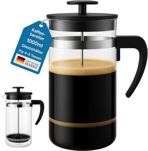 My-goodbuy24 French Press Kaffeebereiter,1000 ml-Glas Kaffeepresse,aus Edelstahlfilter und Glasbehälter - Kaffeekanne für Tee und Kaffeezubereiter - Zuhause Reisen Camping - Ohne Strom
