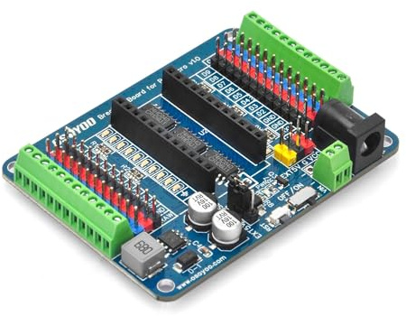 OSOYOO Pro Micro Shiled Breakout Board - GPIO Status LEDs, Power Protection, 3-Pin Sensor/Servo Ports, 5V/2A Independent Power Supply, Screw Terminals for Reliable Connections & Efficient Prototyping