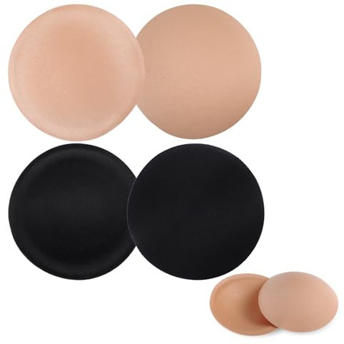 Ptwola 2 Pairs Round Bra Pad Inserts, Seam Removable Washable Sew in Bra Cups Push Up Breast Inserts for Women Bikinis Top Swimsuit Sport Yoga Bra (Black + Skin)