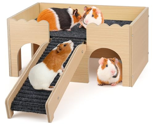 Mehrstöckiges Meerschweinchen Versteck mit Treppe und Matten – Extra Groß Meerschweinchen Schloss Abnehmbare Verstecke für Hamster, Kaninchen & Chinchillas，Abnehmbares Haus (Grau)