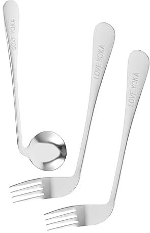 WRITWAA Ustensiles Incurvés Acier Inoxydable Cuillère Coudée Et Fourchette Aide à Alimentation Pour Patients Et Personnes Âgées