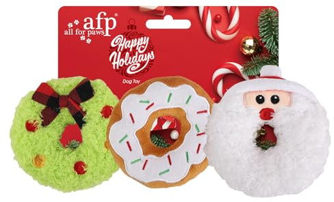 ALL FOR PAWS Jul hundleksak MerryTough Buddy, helg plysch pipande leksaker för hundar, interaktiv julklapp för små medelstora hundar (munkleksaker)