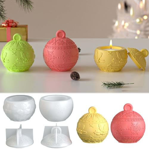 4 Silikonformen Gießformen Weihnachten, FORMVERSITY Silikonform Schneeflocke Gießform Dose mit Deckel, Gipsformen zum Gießen, Flower Pot Resin Mold, Kerzen Silikonformen für Diy Harzguss, Beton Gips