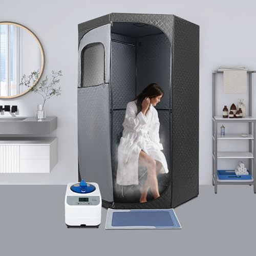 Ångbadbastu, bastu, bastutält, med 1350 W, 3 l ånggenerator, fjärrkontroll, fällstol, bärbar hemspa ångbastu med 9 temperaturnivåer och 5–60 min
