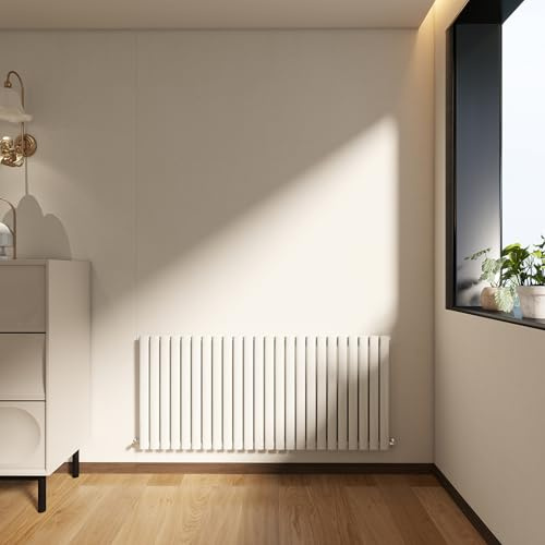 Horizontal Designer Oval Column Radiator 600x1416mm Gloss White Single | Central Heating Rads,Wall Mounted Radiators,Modern Column Radiator,Suitable for Bathrooms, Living Rooms & Hallways