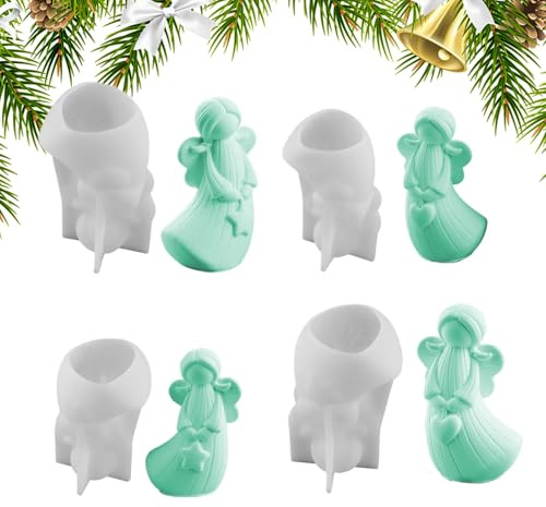 4 Stück Silikonformen Gießformen Weihnachten, 3D Engels Gießform, Silikonformen Gießformen 3d, Einfacher Lösefunktion Für Festliche Handarbeiten