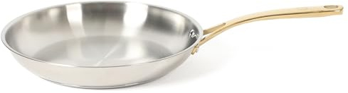 Martha Stewart Castelle 12-Inch Stainless Steel Frying Pan with Gold-Tone Handle – Tri-Ply Encapsulated Bottom, Oven Safe & Induction Safe Skillet for Searing and Sautéing