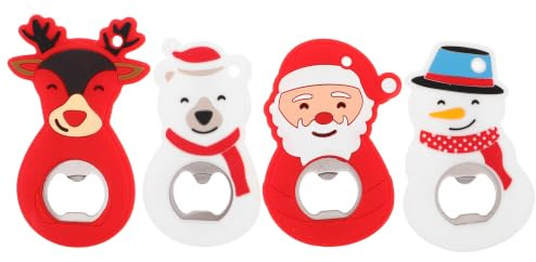 ULTECHNOVO 4 Pezzi Apribottiglia Natalizio in Acciaio Inossidabile Design Cartone Animato, Multifunzione e Decorazione da Tavolo, per Uso Domestico e Viaggi in Campeggio
