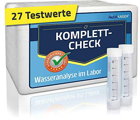 Aquakaiser Wassertest – Komplett-Test auf die gängigsten Schwermetalle, Bakterien, Mineralstoffe, Wasserhärte... – inkl. Kühlbox und Laboranalyse
