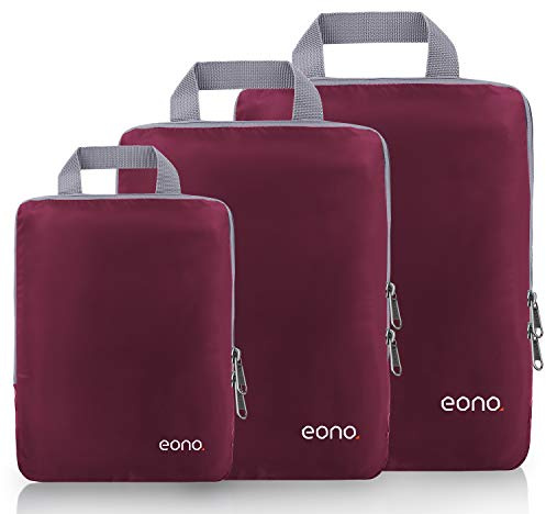 Eono by Amazon - Komprimierbaren Packwürfeln zur Organisation Ihres Reisegepäcks, Compression Packing Cube, Packtaschen Set & Gepäck Organizer für Rucksack & Koffer, Burgund, 3-teilig