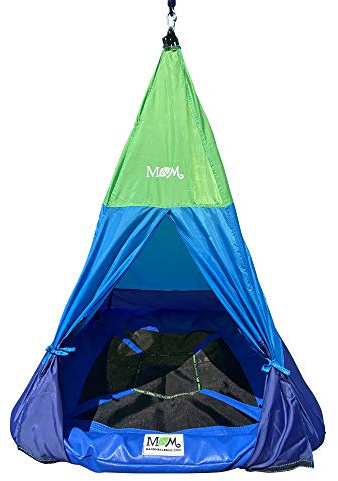 M & M Sales Enterprises Outdoor Teepee Tent Swing, 39in Textilene Platform, Colorful Detachable Tent, Hanging Tree Fort, 250 Lbs., Single or Multi-Rider