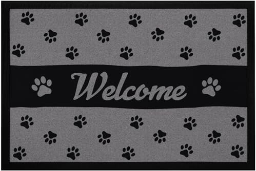MoonWorks® Fußmatte Welcome Pfote Hund Katze Türmatte für Haustierbesitzer rutschfest & waschbar Schwarz 60x40cm