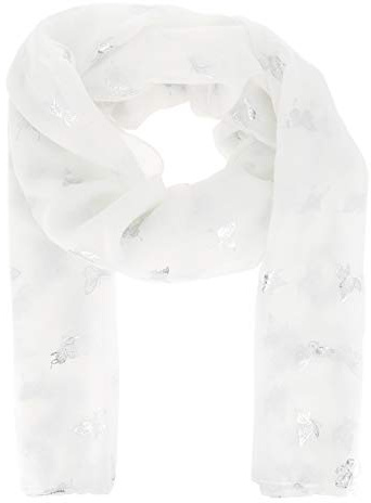 moonbow Weißer Silbernes Schmetterlingsmuster Damen Schal Tuch 30% Baumwolle 70% Viskose - Leichter, Langer und Rechteckiger Maxi Schal 180cm x 70cm - Glitzer Original Tücher Modern - Boho Chic