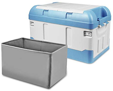 Ergocar Kofferraum Organizer Aufbewahrungstasche Mit wasserdichter PVC-Tasche Aufbewahrungskiste 3 mal Größe Faltbar Auto Kofferraum-Tasche für Auto/LKW/SUV (White Blue, 75L)