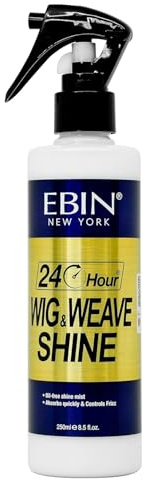 EBIN NEW YORK 24-HR Wig & Weave Shine Spray – Unisexe – 250 ml – Brillance instantanée, douceur et finition naturelle pour perruques et extensions