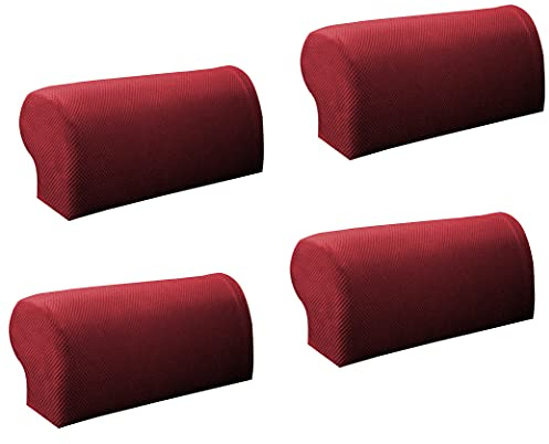 Hruile Armlehnen-Schoner, rutschfest, weich, Stretch, Spandex, Armlehnenschutz, Möbelschutz für Liegestuhl, Couch, Sofa, 4 Stück, Weinrot