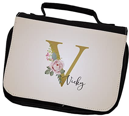 Herz & Heim® Waschtasche mit Rosen Monogramm und Wunschname