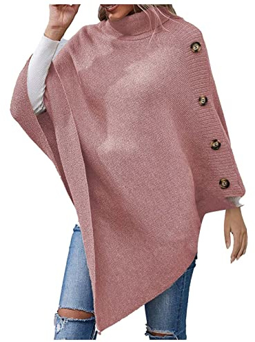 Ansenesna Warmer Poncho Damen Winter Lang Strick Ponchos & Capes Für Damen Asymmetrisch Poncho Feinstrick Rollkragen Elegant Cape Warm Strickponcho