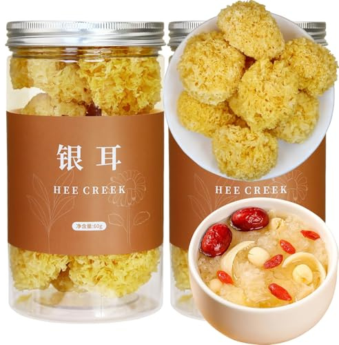 Hee Creek White Snow Fungus Mushroom 4.23oz / 120g Rootless Dried Snow Fungus Tremella Fuciformis Mushroom, 去根白银耳 特级雪银耳