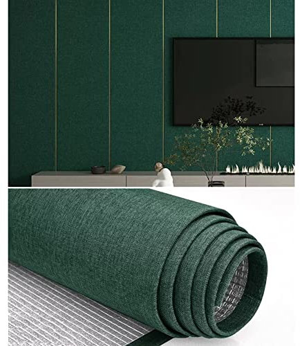 1 Roll Peel and Stick Wallpaper - Linen Wall Panels - Thermal Insulation - Soundproof Paneling - Interior Walls - Soft - Bedroom Wallpaper Decor (Color : Dark green, Size : 65x280cm)
