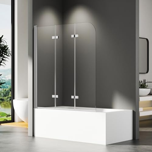 Duschwand für Badewanne 140x140cm, Duschwand 3-teilig Badewannenaufsatz 3-teilig Faltbar Duschabtrennung Badewanne mit 6mm NANO ESG-Glas