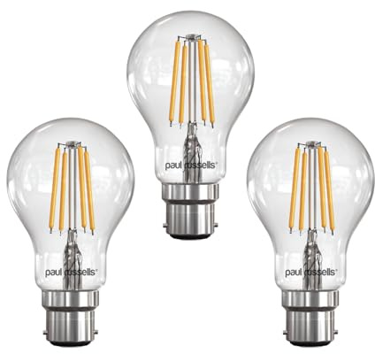 paul russells LED Filament GLS – Dimmable Bayonet Cap Fittings B22 Light Bulbs, 12Watt 1521Lumens Classic A60 LED Bulbs, 100w Equivalent, 2700K Warm White Dimmer BC Energy Saving Lamps, 3 Pack