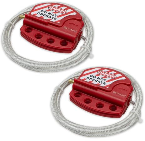Bwintech 2 Pcs Câble d'acier de consignation ajustable rouge pour les applications de consignation, fonctionne avec des cadenas de sécurité