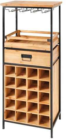 Weinregal SEVENS SEAS - 120cm - schwarz natur - Massivholz Metall | Montiert geliefert, praktischer Stauraum, Schubladen, natürliche Maserung, hochwertige Metalloptik