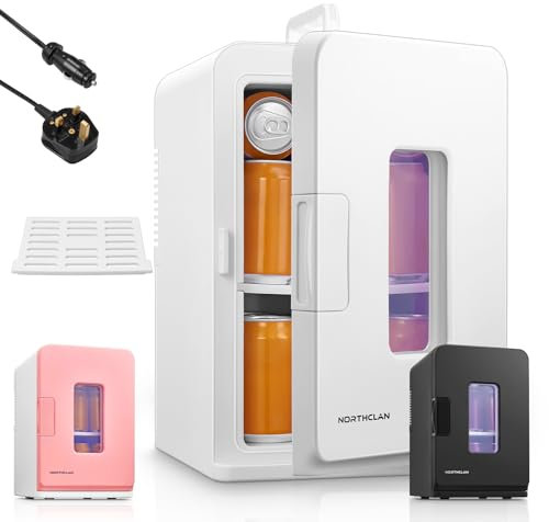 Mini Fridge 15L/21 Cans Mini Fridge for Bedroom, AC+12V DC Power Small Fridge for Car, Office, Travel | Max & ECO Mode, Thermoelectric Cooler and Warmer | for Skincare, Beauty, Drinks | White