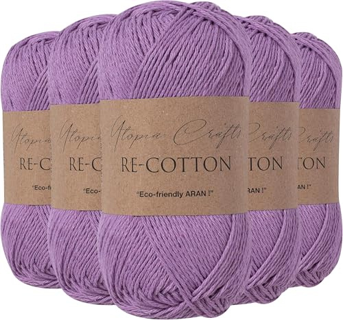 Utopia Crafts Re-Cotton Knitting Yarn, 5X 100g (Viola Purple) (Pack of 5)