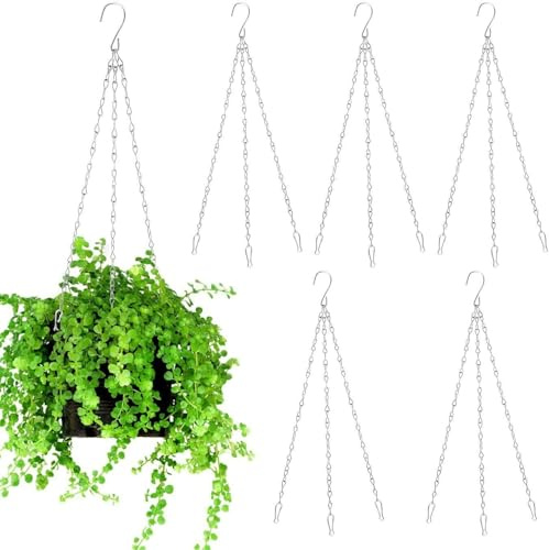 NEW-YIJUNSHUN 6 Pack Heavy Duty Hanging Basket Chains 3 Point 18 Metal Replacement Chain For Hanging Basket Bird Feeder Flower pots and Ornaments (Silver)