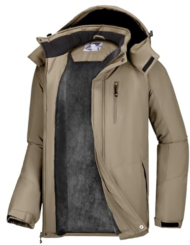 CAMELSPORTS Mens Winter Jacket Waterproof Warm Snow Ski Jackets Faux Fur Fleece Rain Coats with Removable Hood