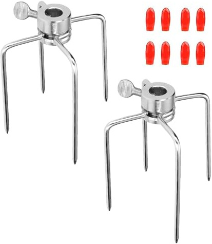 Sarini 2 Stück Fleischklammern für Drehspieß,Fleischnadeln für Grillspieß aus Edelstahl mit 12 mm Durchmesser mit Feststellschraube und roter Schutzhülle