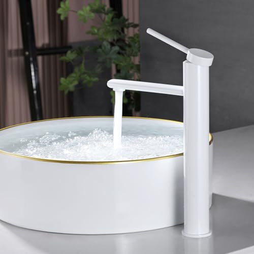 PHASAT Grifo de Lavabo Alto Mezclador de Lavabo Frío y Caliente Monomando Grifos Baño de Moderna PTMP15W