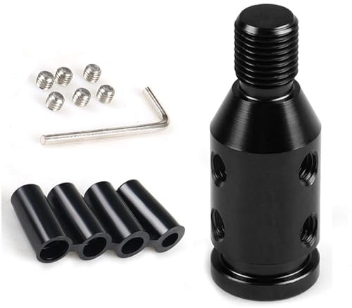 FYHJNC Car Gear Shift Knob Adapter, M12x1.25 Universal Gear Knob Adapter, Upgraded Aluminum Gear Stick Shifter Adapter with 4 Fittings 8mm 10mm 11mm 12mm for Non Threaded Shift Knob-Black