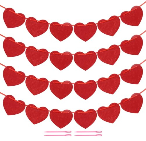 QUARKZMAN 32 Stk. Herzgirlande Banner Filz Herz Valentinstag Girlande Rot Horizontal für Valentinstag Dekor Jubiläum Geburtstagsfeier Hochzeit