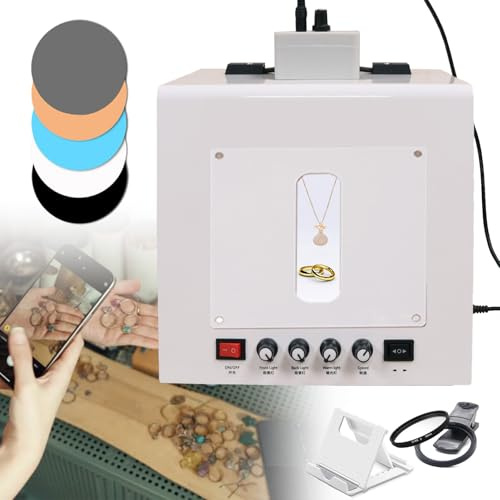 Bärbar fotostudioljuslåda och mjuk låda med automatisk skivspelare och hängande ställ, professionellt dimbart skjuttält med 4 LED-ljus +5 färgplattor, för smycken/kosmetik/hantverk,TB20