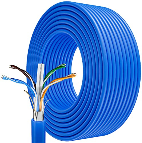 Cable Ethernet 75m Cat 6A Blindé Cable RJ45, à l'extérieur Imperméable Câble Réseau 75 Mètres, FTP Anti-Brouillage Haute Vitesse Gigabit d'Installation LAN Câble Internet Bleu pour Routeur Modem