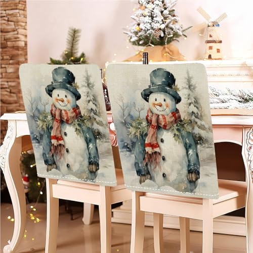 Treer 2024 Stuhlhussen Weihnachten 2/4/6/8er Set, Schneemann Druck Stuhlüberzug Stuhlbezug Nikolaus Weihnachtsdeko für Weihnachten, für Weihnachten Deko, Zuhause, Küche (4er Set,Schneemann 5)