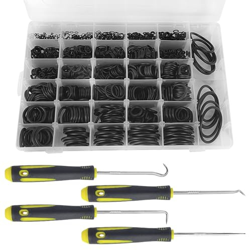 1450 Stück O Ring Sortiment, 32 Größen O Ring, NBR-Nitrilkautschukdichtungen Dichtungsringe, mit 4 Pick-and-Haken-Werkzeugen, für Rohre, Wasserhähne, Rohre, Autos (Schwarz)