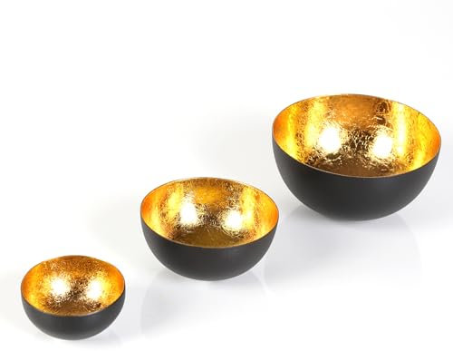 Teelicht-Schalen Kerzen Deko Schale Kerzenschale Metall Schwarz Gold 3er-Set Industrial Art Déco