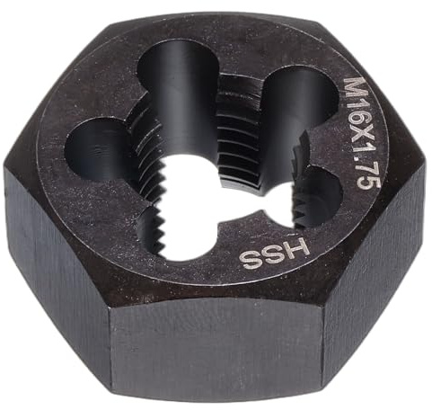 sourcing map Troquel de rosca hexagonal M16 x 1.75 rosca métrica derecha de acero de alta velocidad reenhebrado fijo herramienta de reparación de roscado