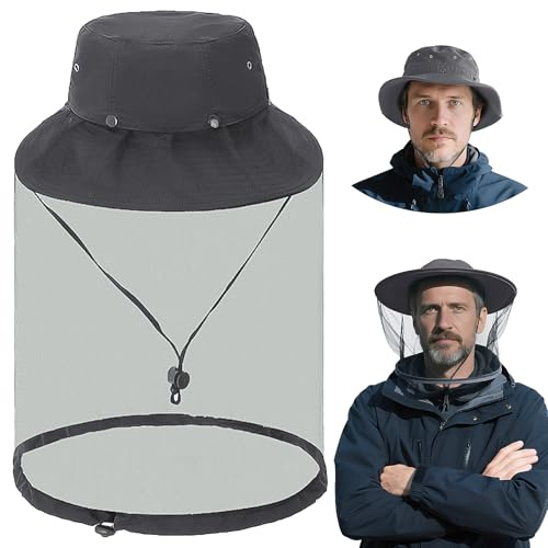 Mosquito Head Net Hat,Foldable Bug Hat with Netting,Waterproof Midge Head Net,UPF 50+ Sun Protection, Lightweight Insect Protection Mosquito for Outdoor Hiking Camping Fishing Gardening Grey